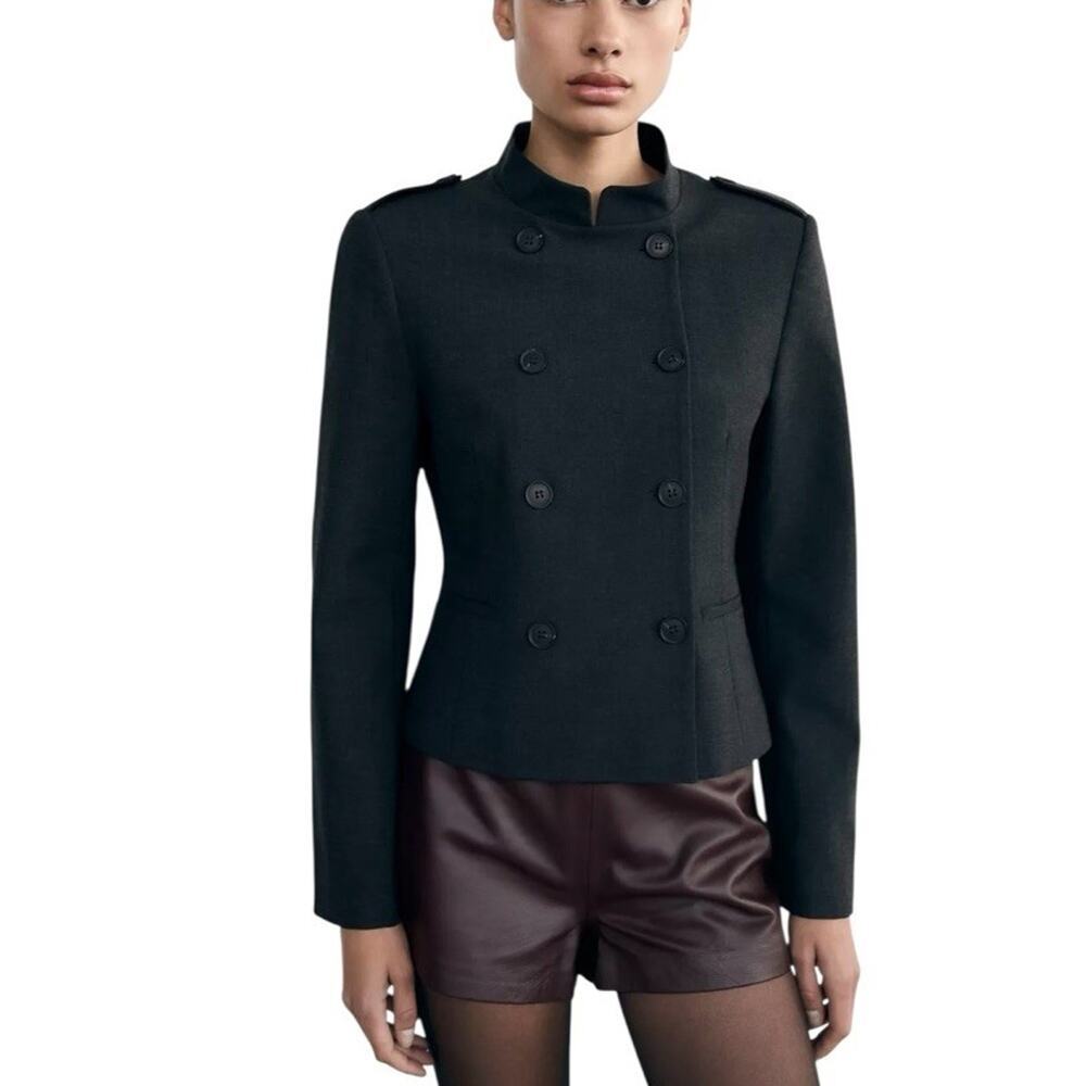 Zara Fitted Blazer Jacket with Tabs Medium Dark‎ Gray Academia Double Breasted - Picture 2 of 16